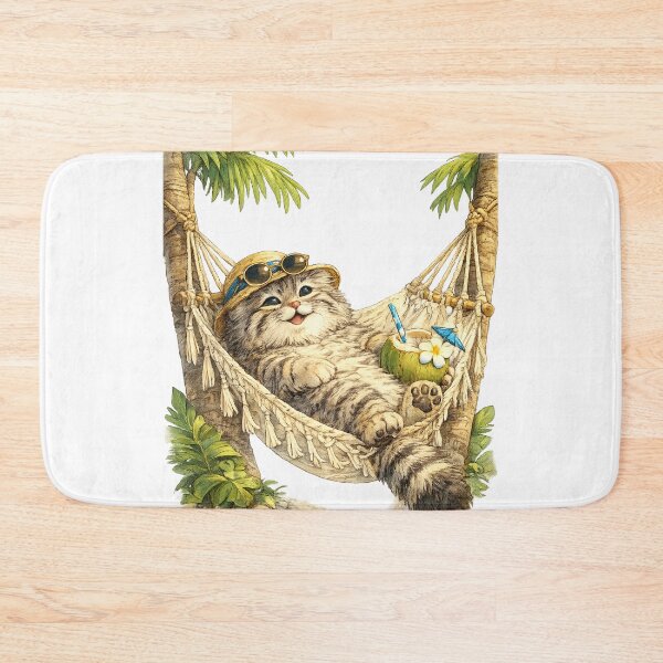 Item preview, Cute Pallas's Cat Relaxing in a Hammock | Tropical Summer Illustration designed and sold by Little Moments Co..
