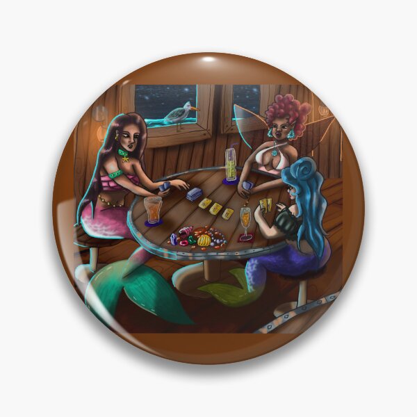Item preview, Two Mermaids and a Fairy Playing Cards in a Tavern designed and sold by TheMossAndMermaid.