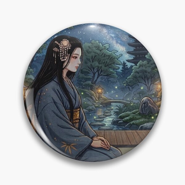 Item preview, A young girl wearing a kimono with traditional Japanese patterns and a fantastical Japanese garden scene. designed and sold by Aki-no-Mado Shop.