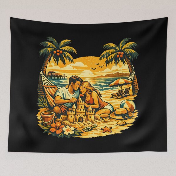 Item preview, Sandcastle Memories Vintage Beach Vacation Couple designed and sold by OliviaHayesArt.