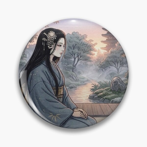 Item preview, A young girl wearing a kimono with traditional Japanese patterns and a fantastical Japanese garden scene. designed and sold by Aki-no-Mado Shop.