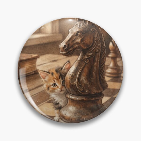 Item preview, Tiny Kitten Peeking from a Giant Vintage Chess Knight Miniature Illustration designed and sold by DuckOddity.