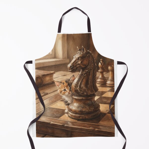 Item preview, Tiny Kitten Peeking from a Giant Vintage Chess Knight Miniature Illustration designed and sold by DuckOddity.