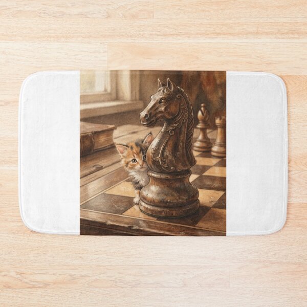 Item preview, Tiny Kitten Peeking from a Giant Vintage Chess Knight Miniature Illustration designed and sold by DuckOddity.