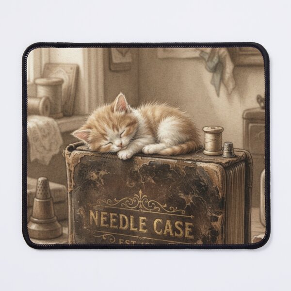 Item preview, Tiny Kitten on a Giant Vintage Leather Needle Case Miniature Illustration designed and sold by DuckOddity.