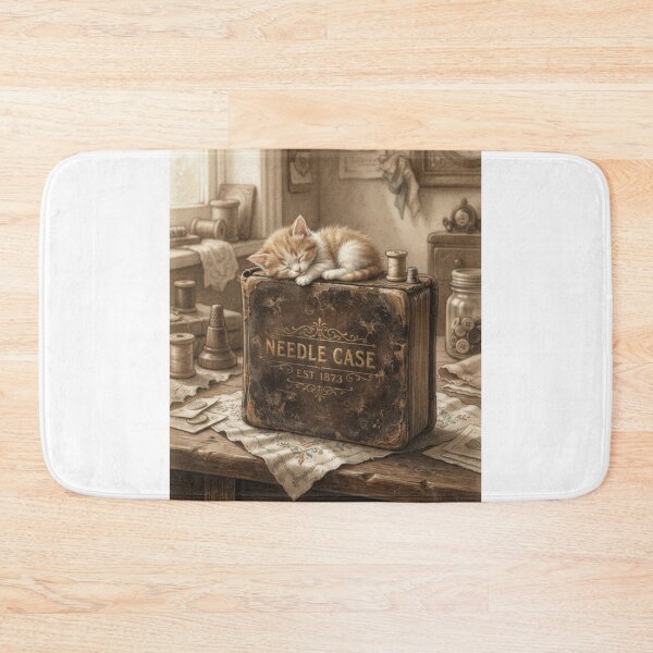 Item preview, Tiny Kitten on a Giant Vintage Leather Needle Case Miniature Illustration designed and sold by DuckOddity.