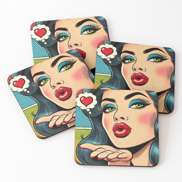 Item preview, Retro Glam Pop Art Pin Up Blowing Kiss designed and sold by GildedStraw.