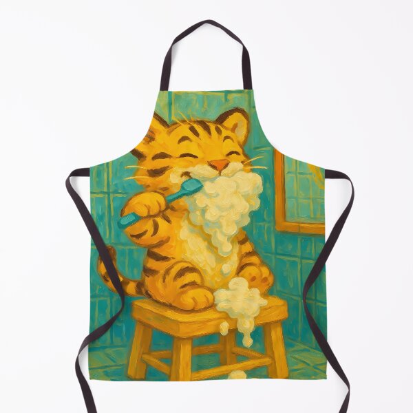 Item preview, Abstract Painting of Tiny Tiger Toothbrushing | Whimsical Cute Animal Illustration | Colorful Modern Nursery Wall Art Print designed and sold by PaintedPixels01.