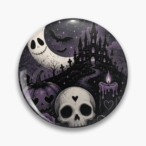 Item preview, Spooky Gothic Halloween Moon | Skull, Haunted Castle & Purple Pumpkin designed and sold by Moonlight Studio.
