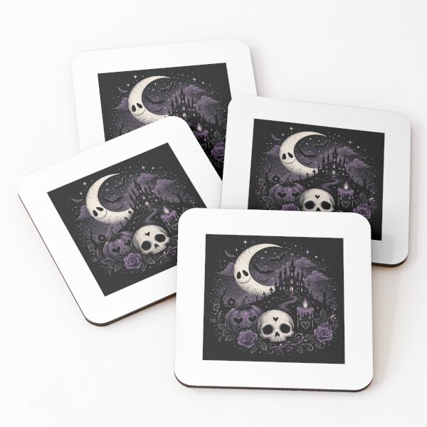 Item preview, Spooky Gothic Halloween Moon | Skull, Haunted Castle & Purple Pumpkin designed and sold by Moonlight Studio.