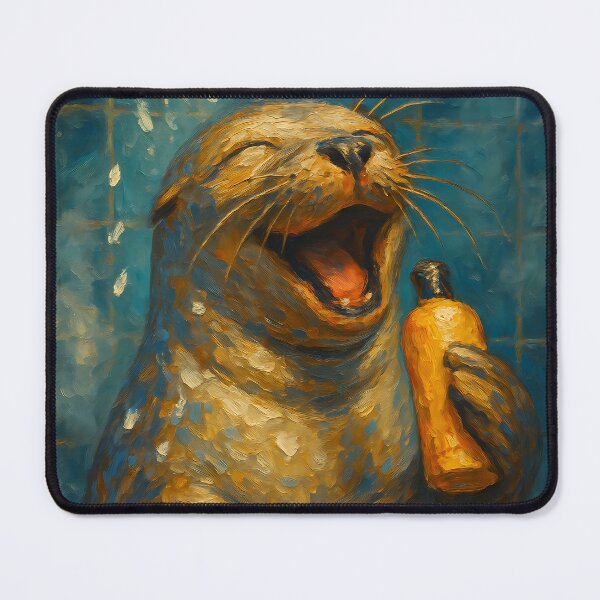 Item preview, Abstract Painting of Singing Seal Shower | Whimsical Cute Marine Animal Illustration | Colorful Modern Bathroom Wall Art Print designed and sold by PaintedPixels01.