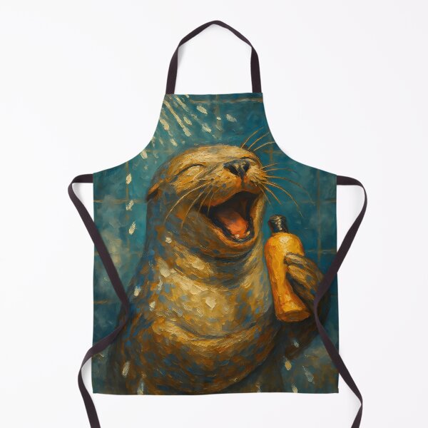 Item preview, Abstract Painting of Singing Seal Shower | Whimsical Cute Marine Animal Illustration | Colorful Modern Bathroom Wall Art Print designed and sold by PaintedPixels01.