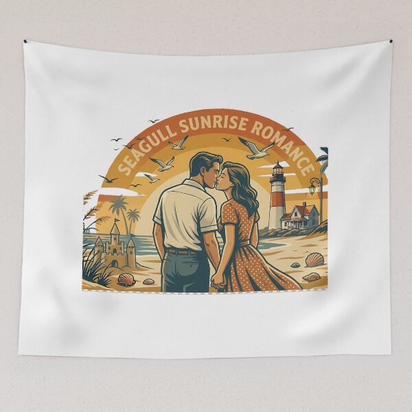 Item preview, Seagull Sunrise Vintage Beach Vacation Couple designed and sold by OliviaHayesArt.