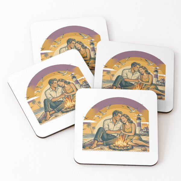 Item preview, Bonfire Evening Vintage Beach Vacation Couple designed and sold by OliviaHayesArt.