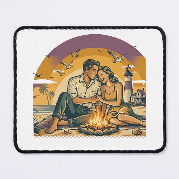 Item preview, Bonfire Evening Vintage Beach Vacation Couple designed and sold by OliviaHayesArt.