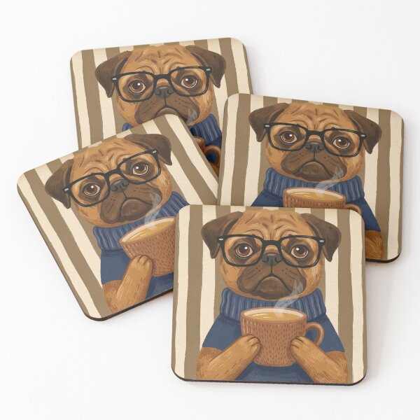 Item preview, Pug with Coffee and Sweater – Out of the Office designed and sold by UUniqueIImprint.