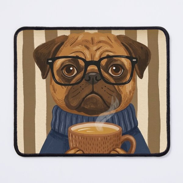 Item preview, Pug with Coffee and Sweater – Out of the Office designed and sold by UUniqueIImprint.