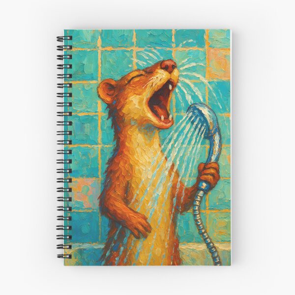 Item preview, Abstract Painting of Singing Weasel Shower | Whimsical Cute Woodland Animal Illustration | Colorful Modern Bathroom Wall Art Print designed and sold by PaintedPixels01.