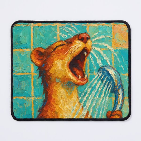 Item preview, Abstract Painting of Singing Weasel Shower | Whimsical Cute Woodland Animal Illustration | Colorful Modern Bathroom Wall Art Print designed and sold by PaintedPixels01.