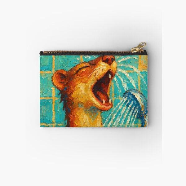 Item preview, Abstract Painting of Singing Weasel Shower | Whimsical Cute Woodland Animal Illustration | Colorful Modern Bathroom Wall Art Print designed and sold by PaintedPixels01.