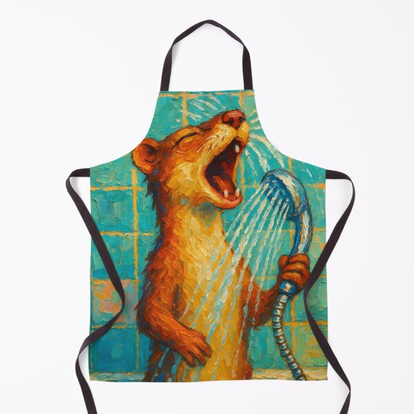 Item preview, Abstract Painting of Singing Weasel Shower | Whimsical Cute Woodland Animal Illustration | Colorful Modern Bathroom Wall Art Print designed and sold by PaintedPixels01.