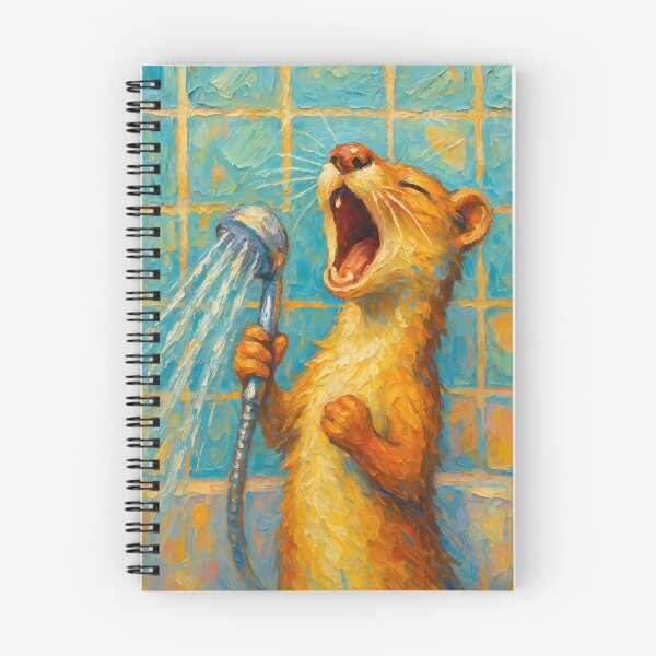 Item preview, Abstract Painting of Singing Weasel Shower | Whimsical Cute Woodland Animal Illustration | Colorful Modern Bathroom Wall Art Print designed and sold by PaintedPixels01.