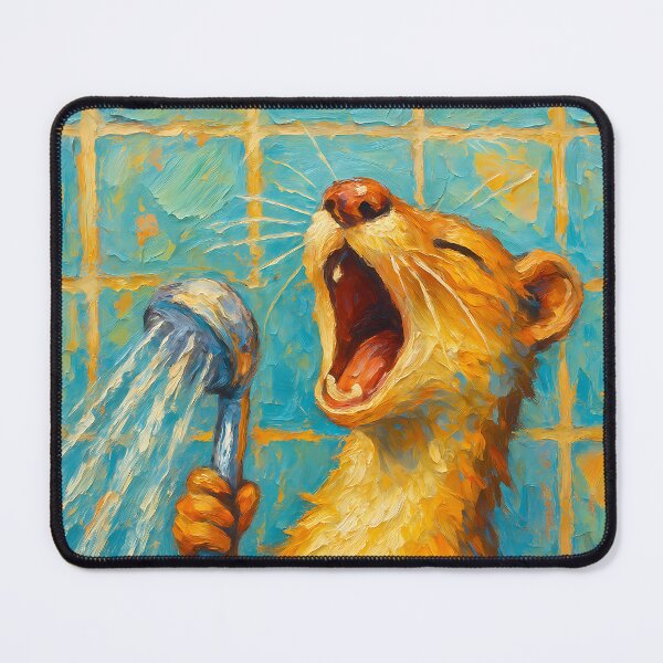 Item preview, Abstract Painting of Singing Weasel Shower | Whimsical Cute Woodland Animal Illustration | Colorful Modern Bathroom Wall Art Print designed and sold by PaintedPixels01.