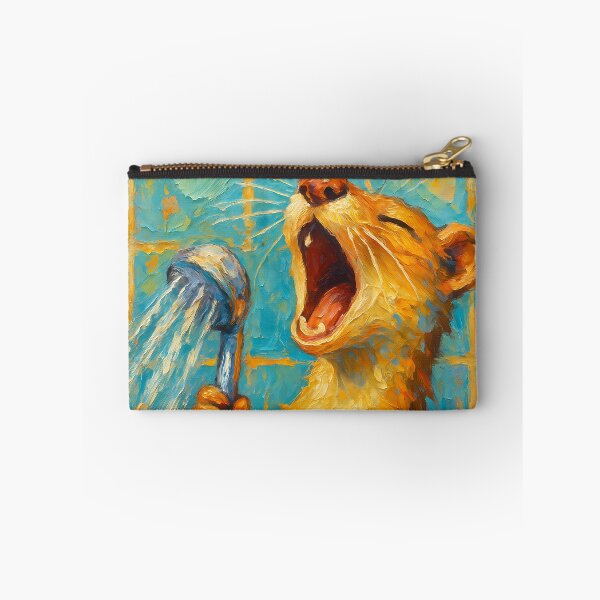 Item preview, Abstract Painting of Singing Weasel Shower | Whimsical Cute Woodland Animal Illustration | Colorful Modern Bathroom Wall Art Print designed and sold by PaintedPixels01.