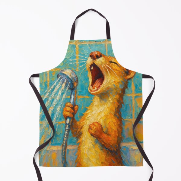 Item preview, Abstract Painting of Singing Weasel Shower | Whimsical Cute Woodland Animal Illustration | Colorful Modern Bathroom Wall Art Print designed and sold by PaintedPixels01.