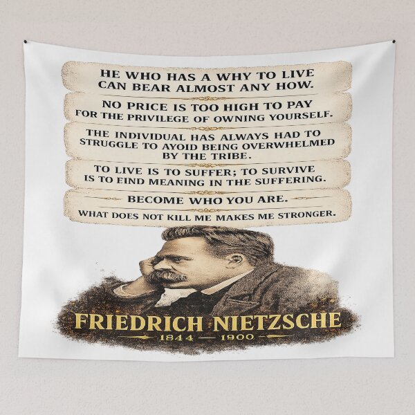 Item preview, Friedrich Nietzsche Quotes – Inspirational Philosophy Typography Design | Vintage Portrait Art designed and sold by Alchemy Forge.