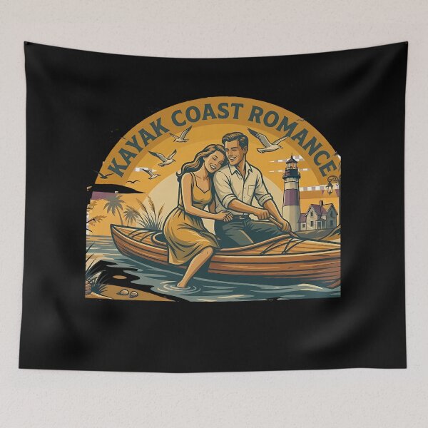 Item preview, Kayak Coast Vintage Beach Vacation Couple designed and sold by OliviaHayesArt.