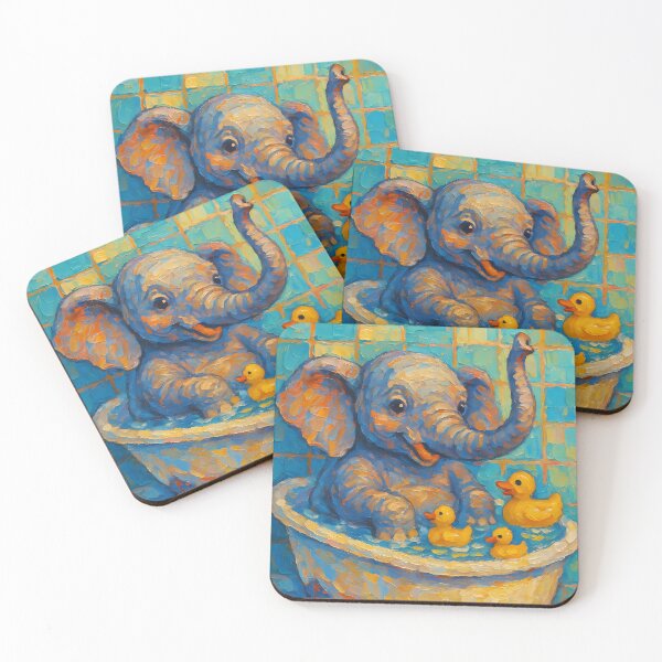 Item preview, Abstract Painting of Whimsical Bathtime Elephant | Cute Playful Elephant Illustration | Colorful Modern Kids Bathroom Wall Art Print designed and sold by PaintedPixels01.