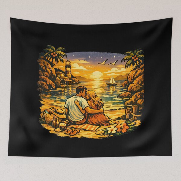 Item preview, Hidden Cove Vintage Beach Vacation Couple designed and sold by OliviaHayesArt.
