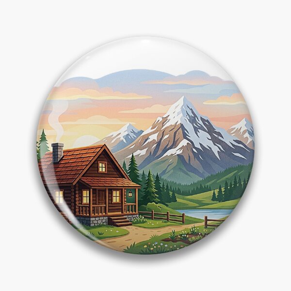 Item preview, Cozy Mountain Log Cabin Sunset Landscape Sticker designed and sold by ShadowSketch-HP.