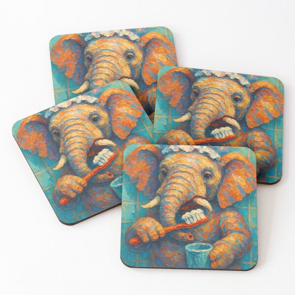 Item preview, Abstract Painting of Whimsical Elephant Hygiene | Cute Playful Elephant Illustration | Colorful Modern Kids Bathroom Wall Art Print designed and sold by PaintedPixels01.