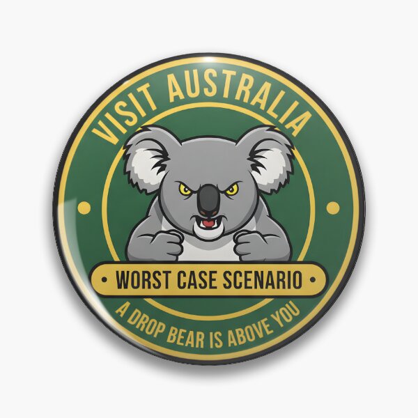 Item preview, Visit Australia: Worst Case Scenario Drop Bear Vintage Badge designed and sold by DeliaDesignsCo.