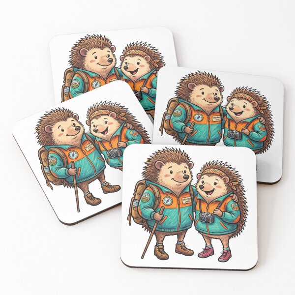 Item preview, Cute Hedgehog Couple Hiking in Matching Outdoor Jackets designed and sold by TaiwanMemory.