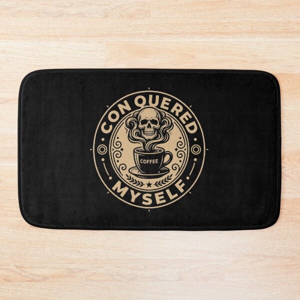 Item preview, Conquered Myself Skull Coffee Cup Vintage Emblem designed and sold by SplashTastic.