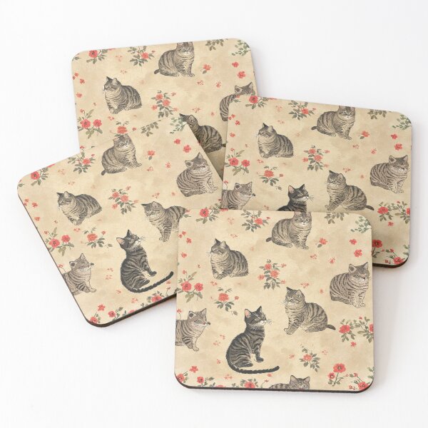 Item preview, Vintage Floral Tabby Cats – Whimsical Wallpaper-Inspired Pattern designed and sold by Designs By Ms Mal_Tas.