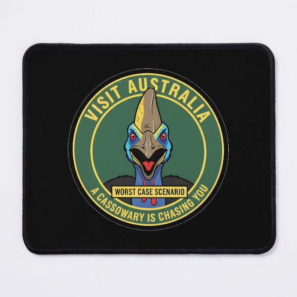Item preview, Visit Australia Worst Case Scenario Cassowary Is Chasing You Vintage Badge designed and sold by DeliaDesignsCo.