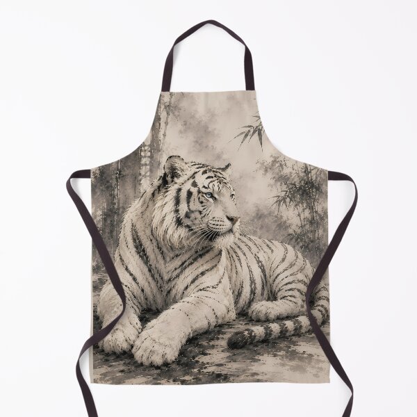 Item preview, Majestic White Tiger in Misty Bamboo Forest | Traditional Ink Wildlife Art designed and sold by ManJiangHong.