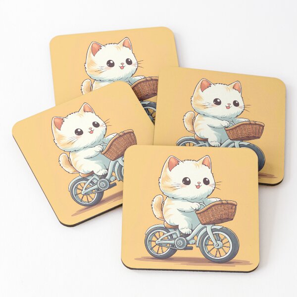 Item preview, Cute Kawaii Cat Riding Bicycle – Adorable Kitten with Basket Cartoon Animal Illustration designed and sold by Windy-market.