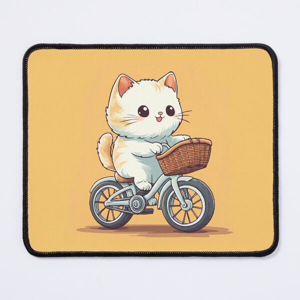Item preview, Cute Kawaii Cat Riding Bicycle – Adorable Kitten with Basket Cartoon Animal Illustration designed and sold by Windy-market.