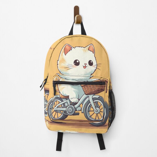 Item preview, Cute Kawaii Cat Riding Bicycle – Adorable Kitten with Basket Cartoon Animal Illustration designed and sold by Windy-market.