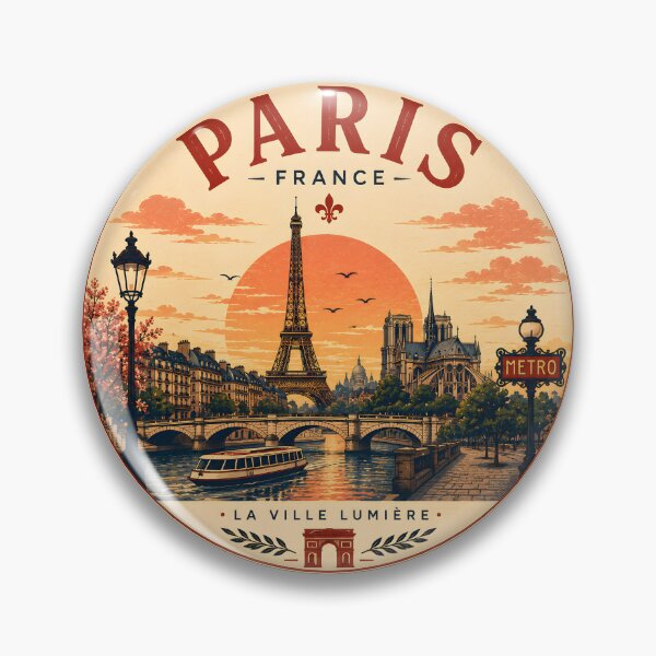 Item preview, Vintage Paris France Eiffel Tower Sunset Travel Badge Design designed and sold by TAOptimus .
