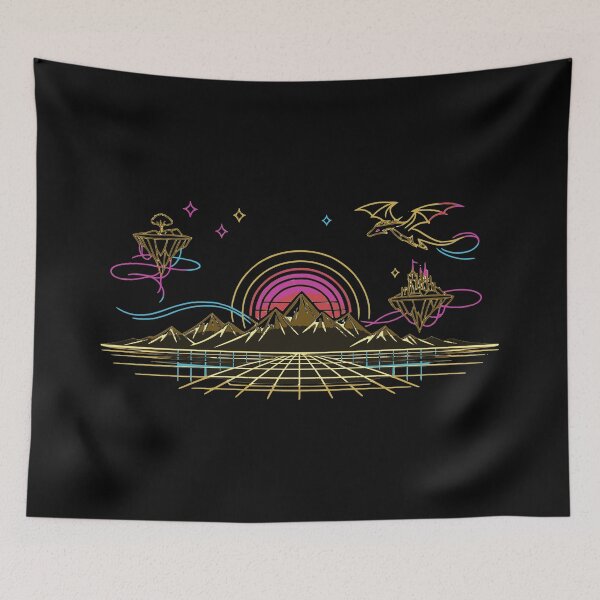 Item preview, Minimalist Neon Retro Fantasy Realm Line Art designed and sold by KungPowUnicorn.