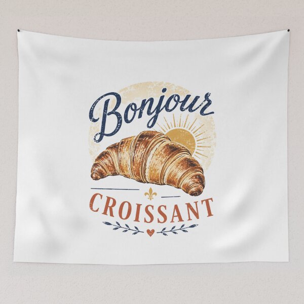 Item preview, Bonjour Croissant Vintage French Bakery Retro Breakfast Pastry Design designed and sold by Sixtinebzh.