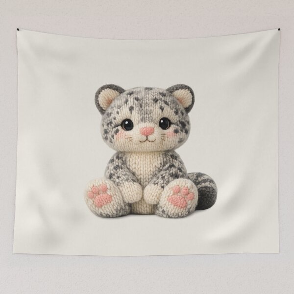 Item preview, Cute Knitted Snow Leopard Plush | Kawaii Handmade Crochet Cottagecore designed and sold by Moons Studio.