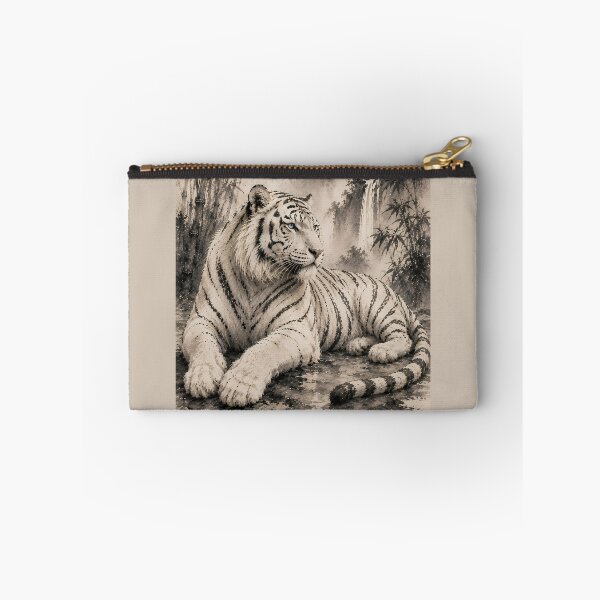Item preview, Majestic White Tiger in Misty Bamboo Forest | Traditional Ink Wildlife Art designed and sold by ManJiangHong.