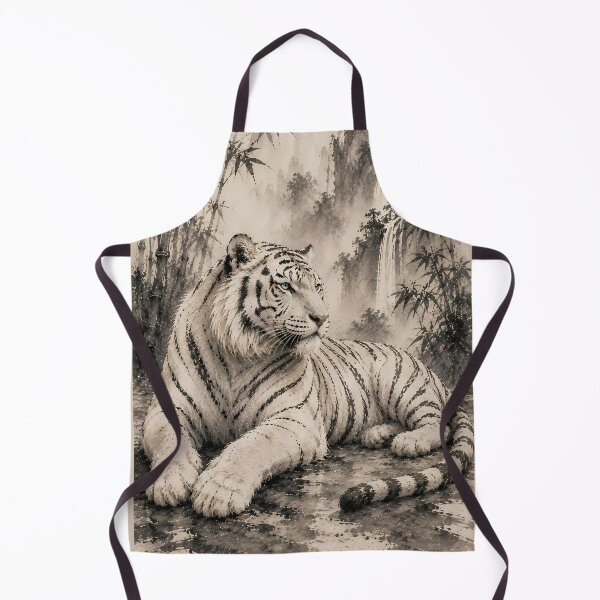 Item preview, Majestic White Tiger in Misty Bamboo Forest | Traditional Ink Wildlife Art designed and sold by ManJiangHong.
